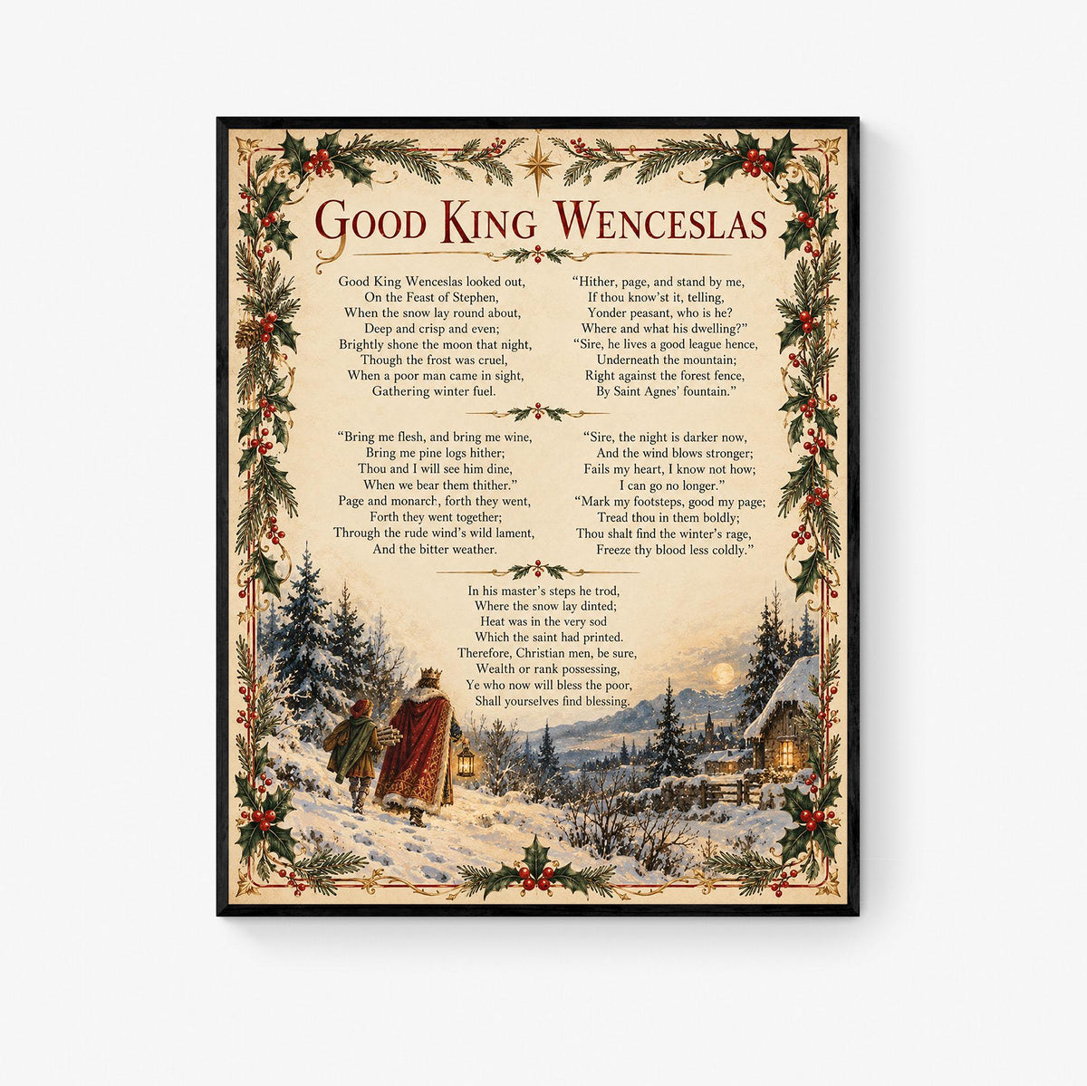 Good King Wenceslas Art Print, Christmas Carol Hymn Holiday Wall Artwork, Home Decor