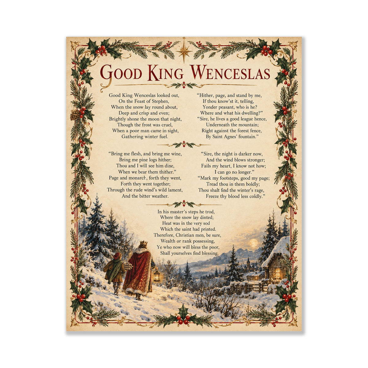 Good King Wenceslas Art Print, Christmas Carol Hymn Holiday Wall Artwork, Home Decor