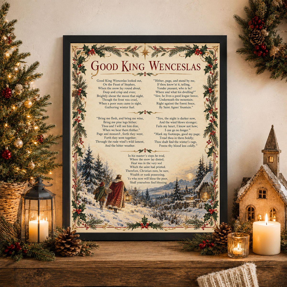 Good King Wenceslas Art Print, Christmas Carol Hymn Holiday Wall Artwork, Home Decor