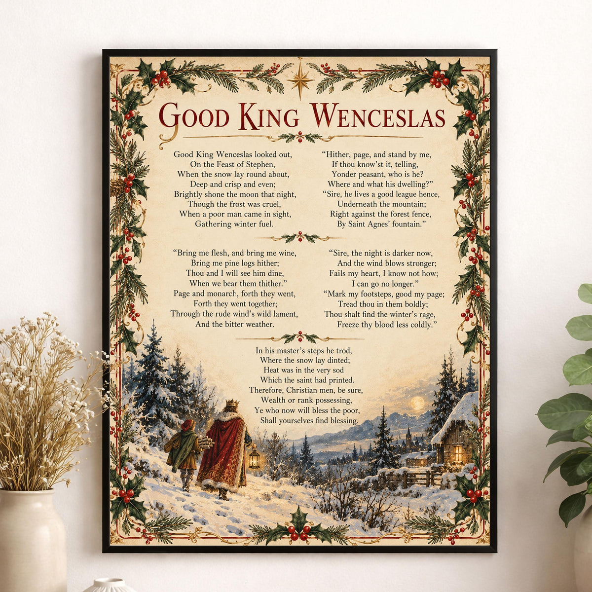 Good King Wenceslas Art Print, Christmas Carol Hymn Holiday Wall Artwork, Home Decor