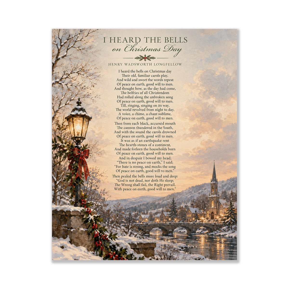 I Heard The Bells On Christmas Art Print, Longfellow Holiday Wall Artwork, Home Decor