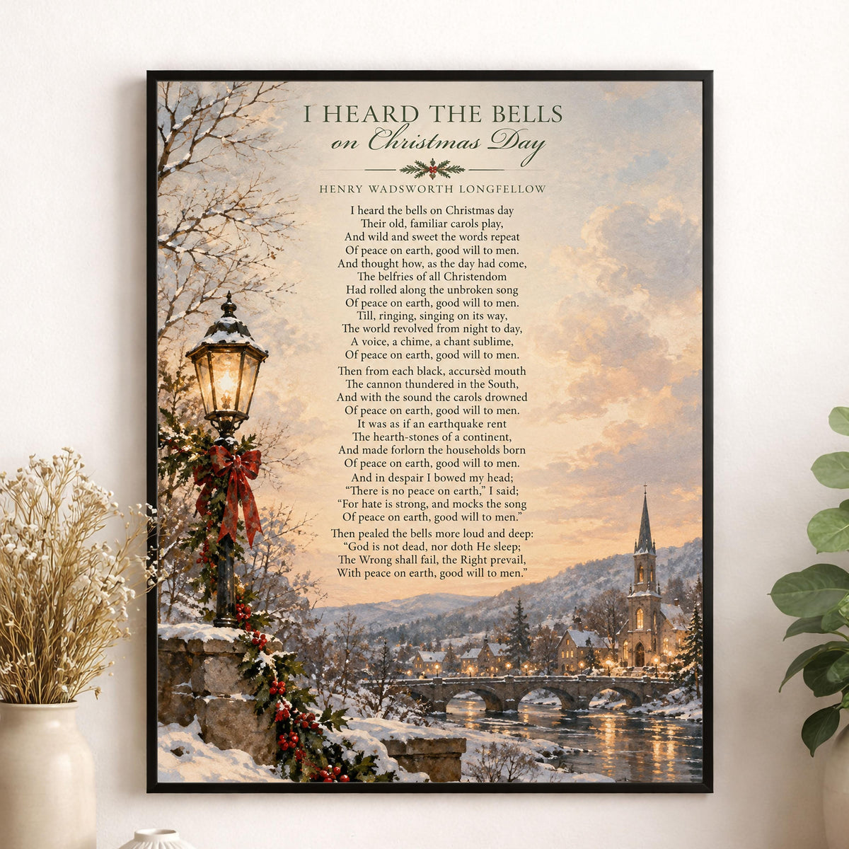 I Heard The Bells On Christmas Art Print, Longfellow Holiday Wall Artwork, Home Decor