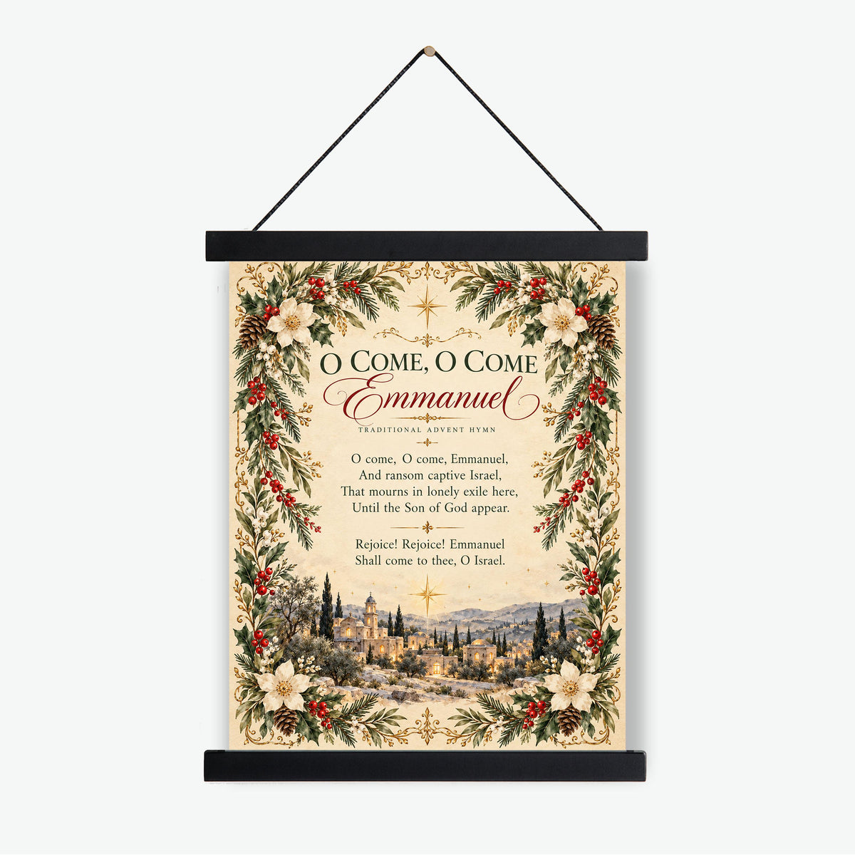 O Come Emmanuel Art Print, Christmas Hymn Holiday Wall Artwork, Home Decor