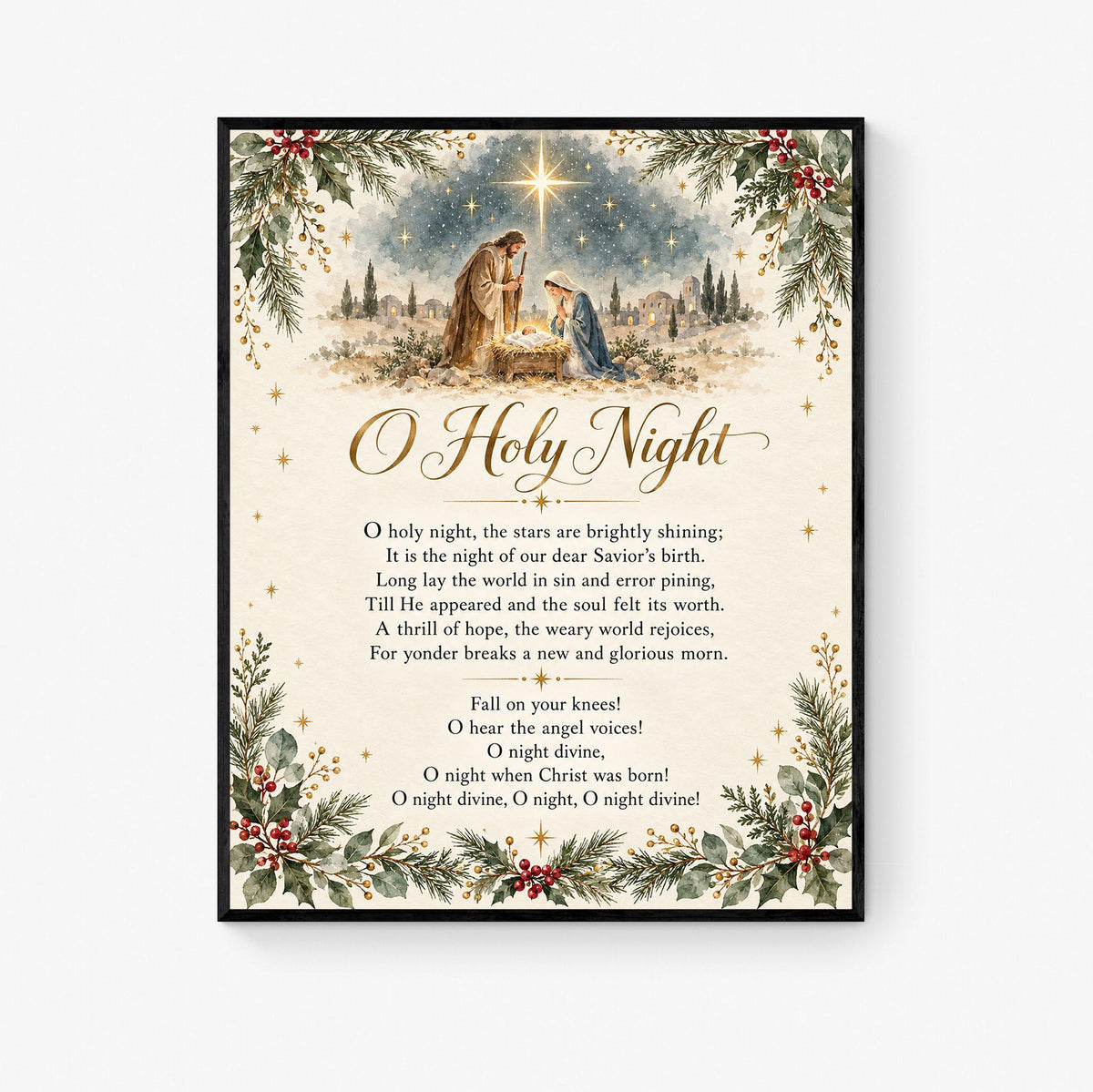 O Holy Night l Art Print, Christmas Nativity Hymn Holiday Wall Artwork, Home Decor
