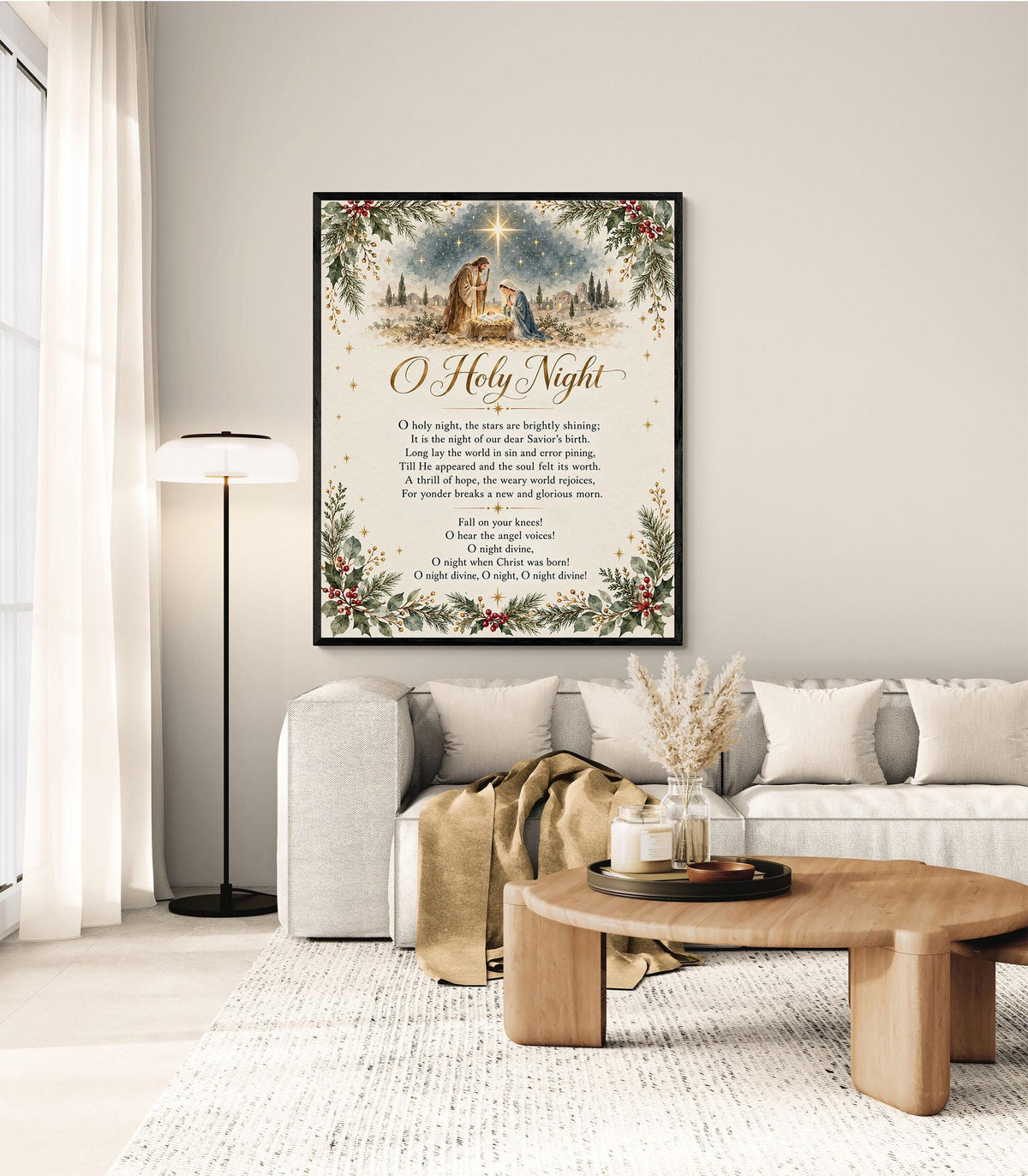 O Holy Night l Art Print, Christmas Nativity Hymn Holiday Wall Artwork, Home Decor