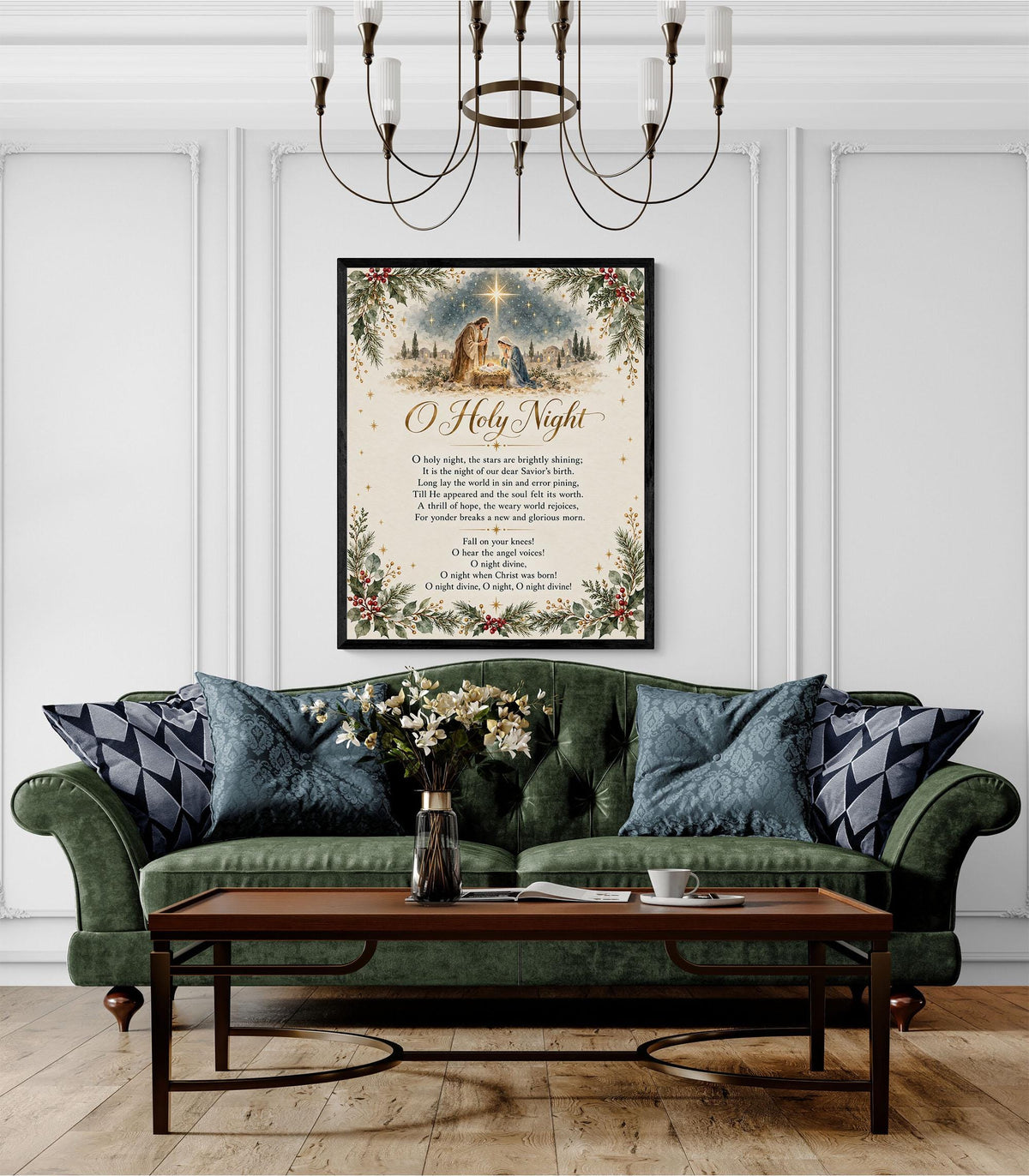 O Holy Night l Art Print, Christmas Nativity Hymn Holiday Wall Artwork, Home Decor