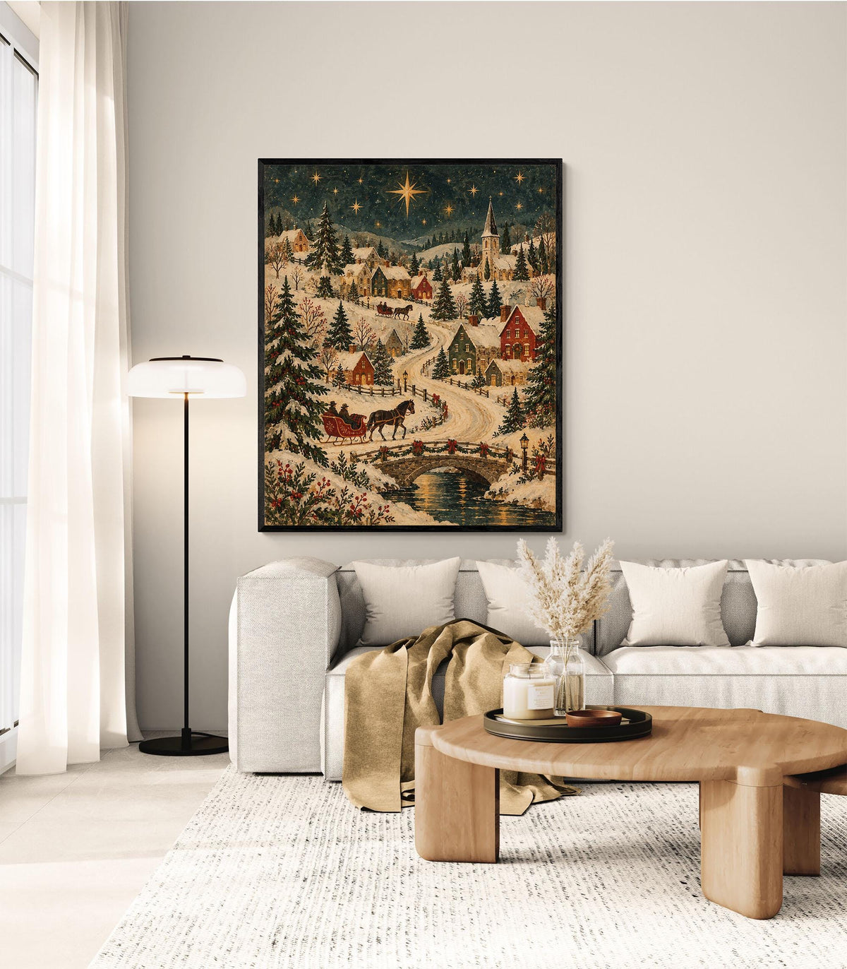 Old World Christmas Village Art Print, Vintage Holiday Wall Artwork, Home Decor