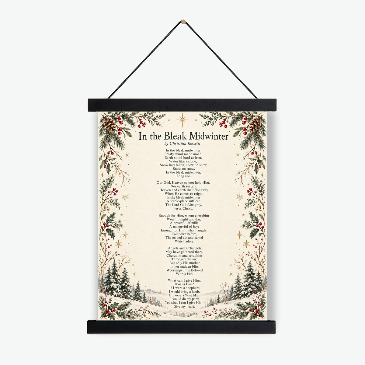 In The Bleak Midwinter Christmas Art Print, Christina Rosetti Poem Holiday Wall Artwork, Home Decor