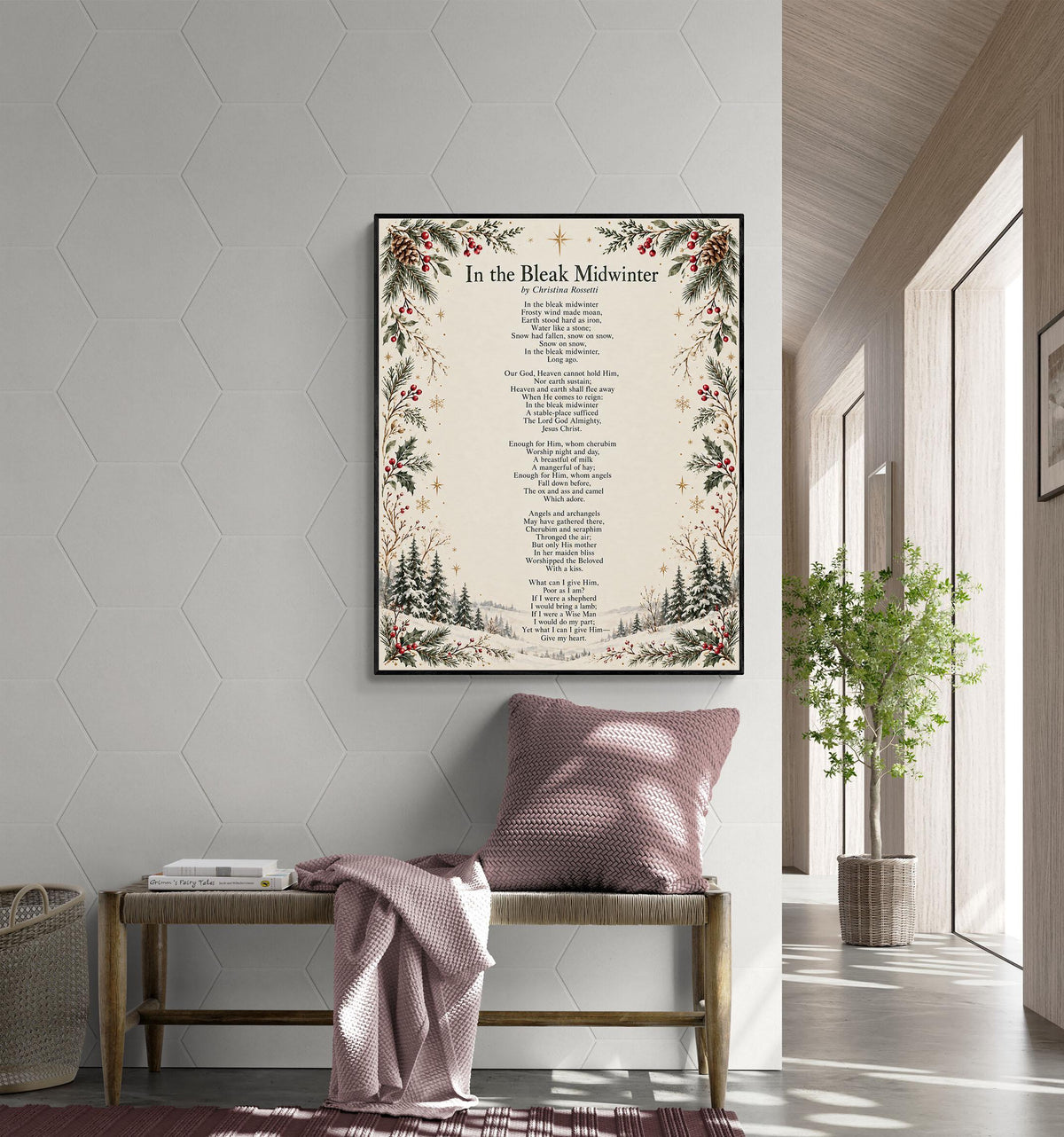 In The Bleak Midwinter Christmas Art Print, Christina Rosetti Poem Holiday Wall Artwork, Home Decor