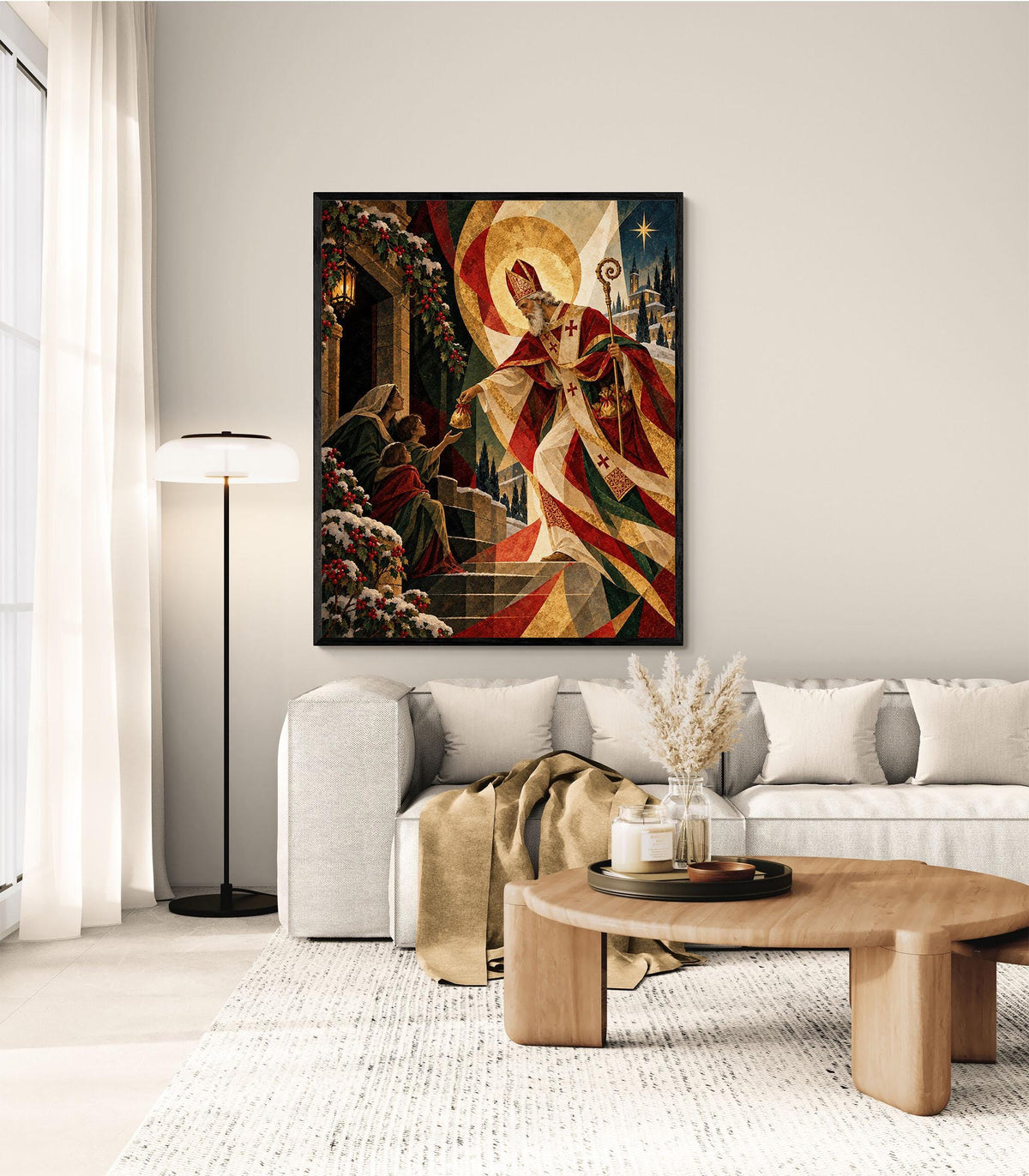 Saint Nicholas Christmas Art Print, Holiday Wall Artwork, Home Decor