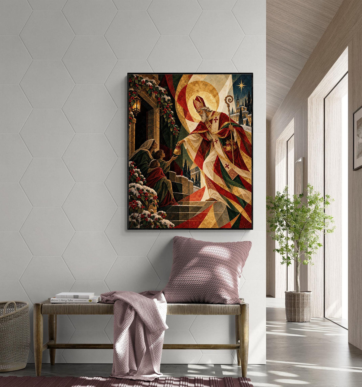 Saint Nicholas Christmas Art Print, Holiday Wall Artwork, Home Decor