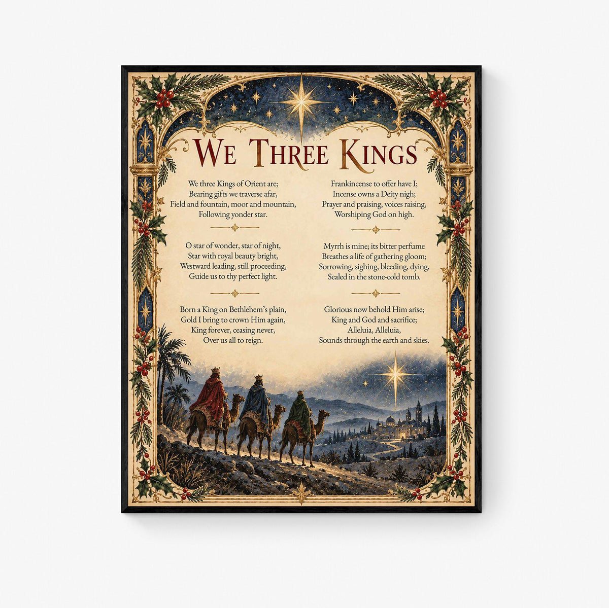 We Three Kings Art Print, Christmas Hymn Holiday Wall Artwork, Nativity Home Decor
