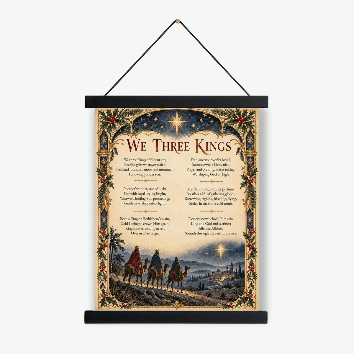We Three Kings Art Print, Christmas Hymn Holiday Wall Artwork, Nativity Home Decor