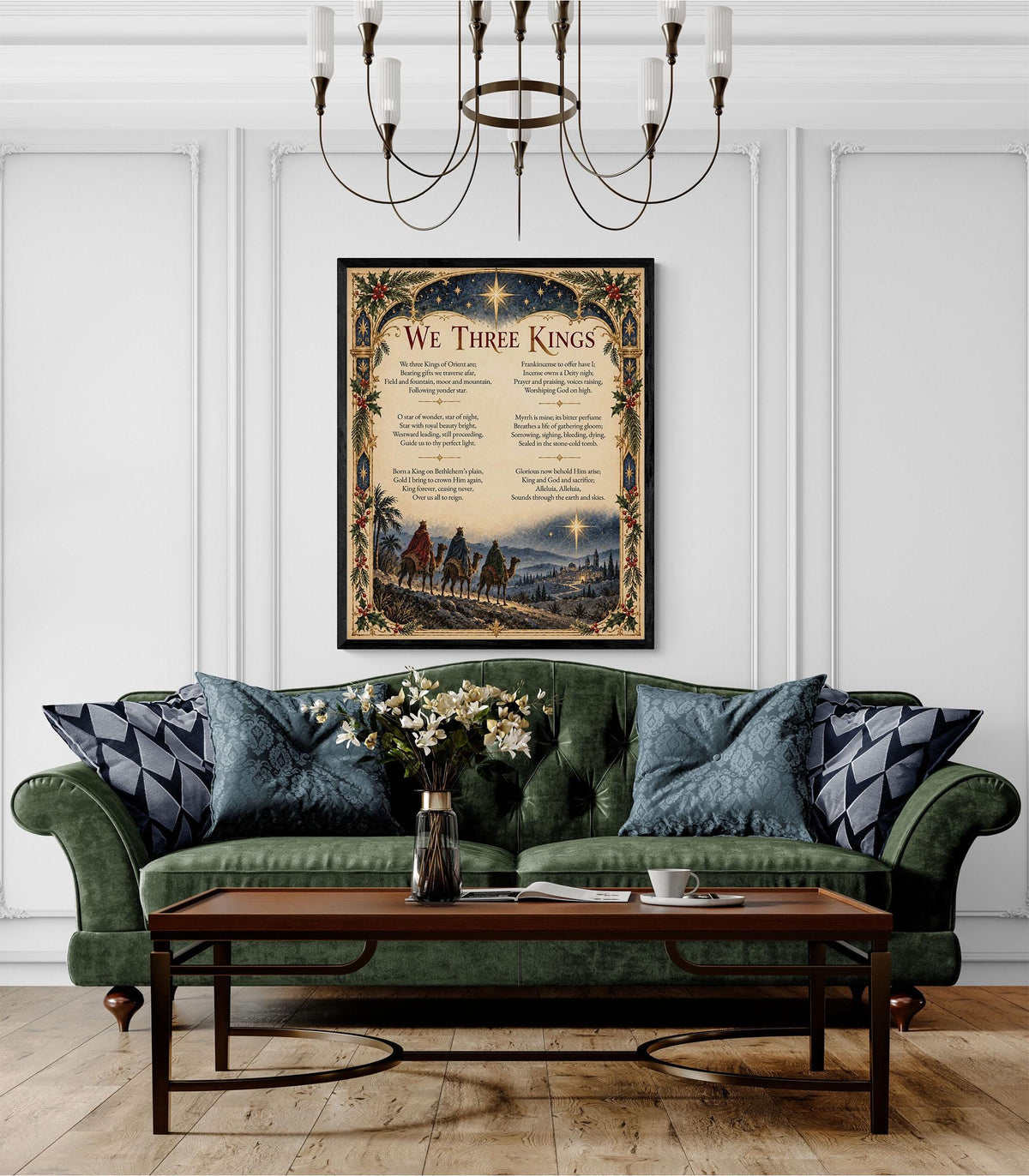 We Three Kings Art Print, Christmas Hymn Holiday Wall Artwork, Nativity Home Decor