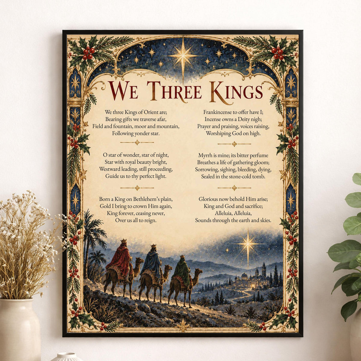 We Three Kings Art Print, Christmas Hymn Holiday Wall Artwork, Nativity Home Decor