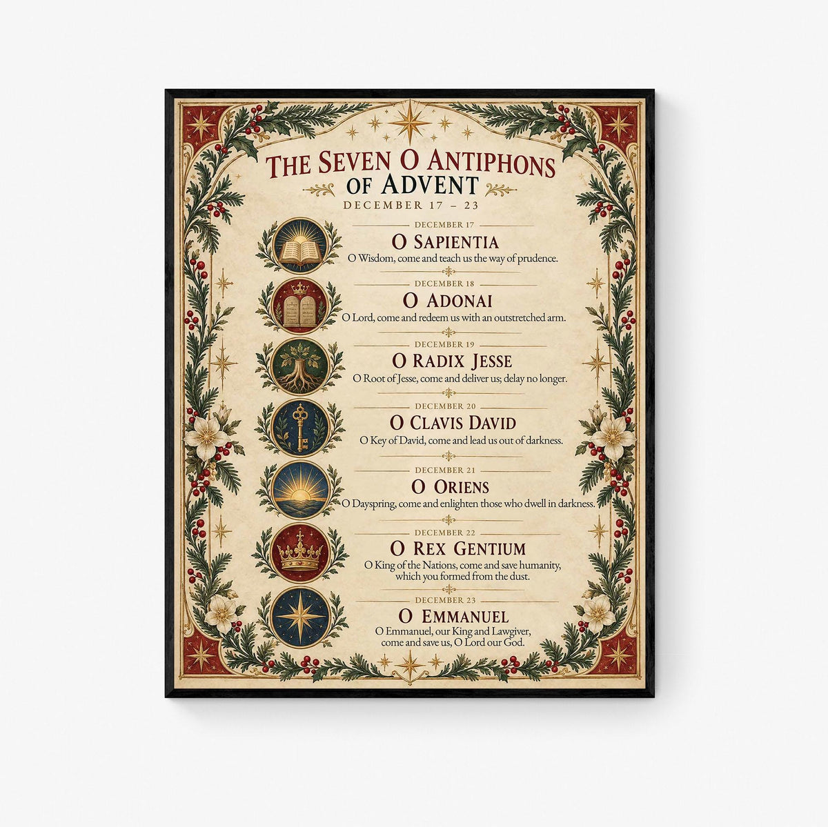 Seven O Antiphons of Advent Art Print, Christmas Advent Wall, Christian Liturgical Home Decor