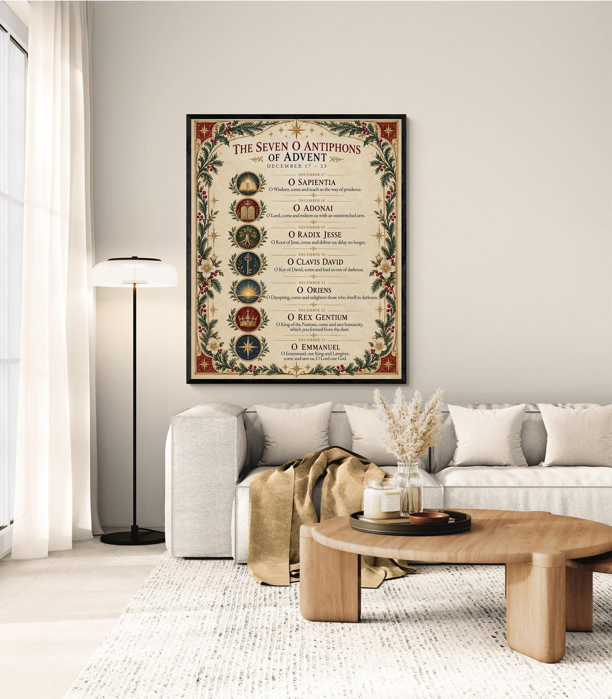 Seven O Antiphons of Advent Art Print, Christmas Advent Wall, Christian Liturgical Home Decor
