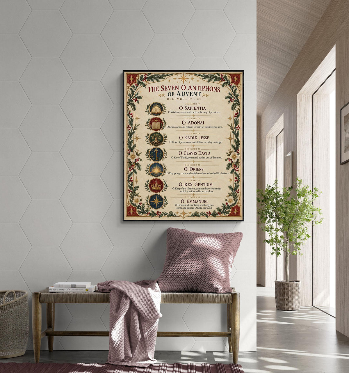 Seven O Antiphons of Advent Art Print, Christmas Advent Wall, Christian Liturgical Home Decor