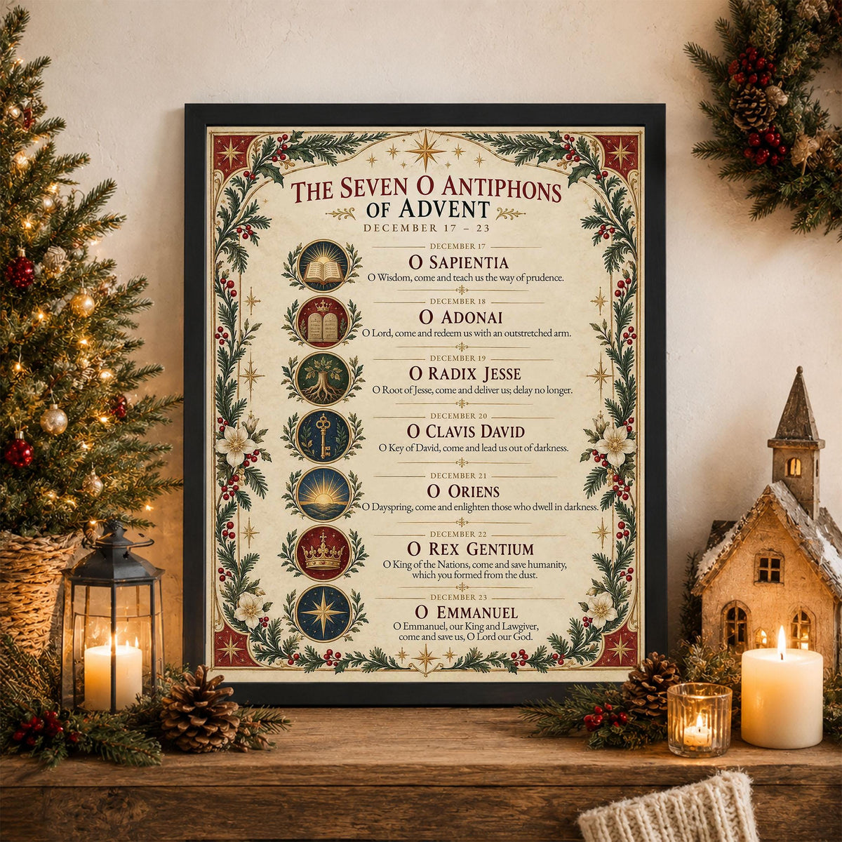 Seven O Antiphons of Advent Art Print, Christmas Advent Wall, Christian Liturgical Home Decor