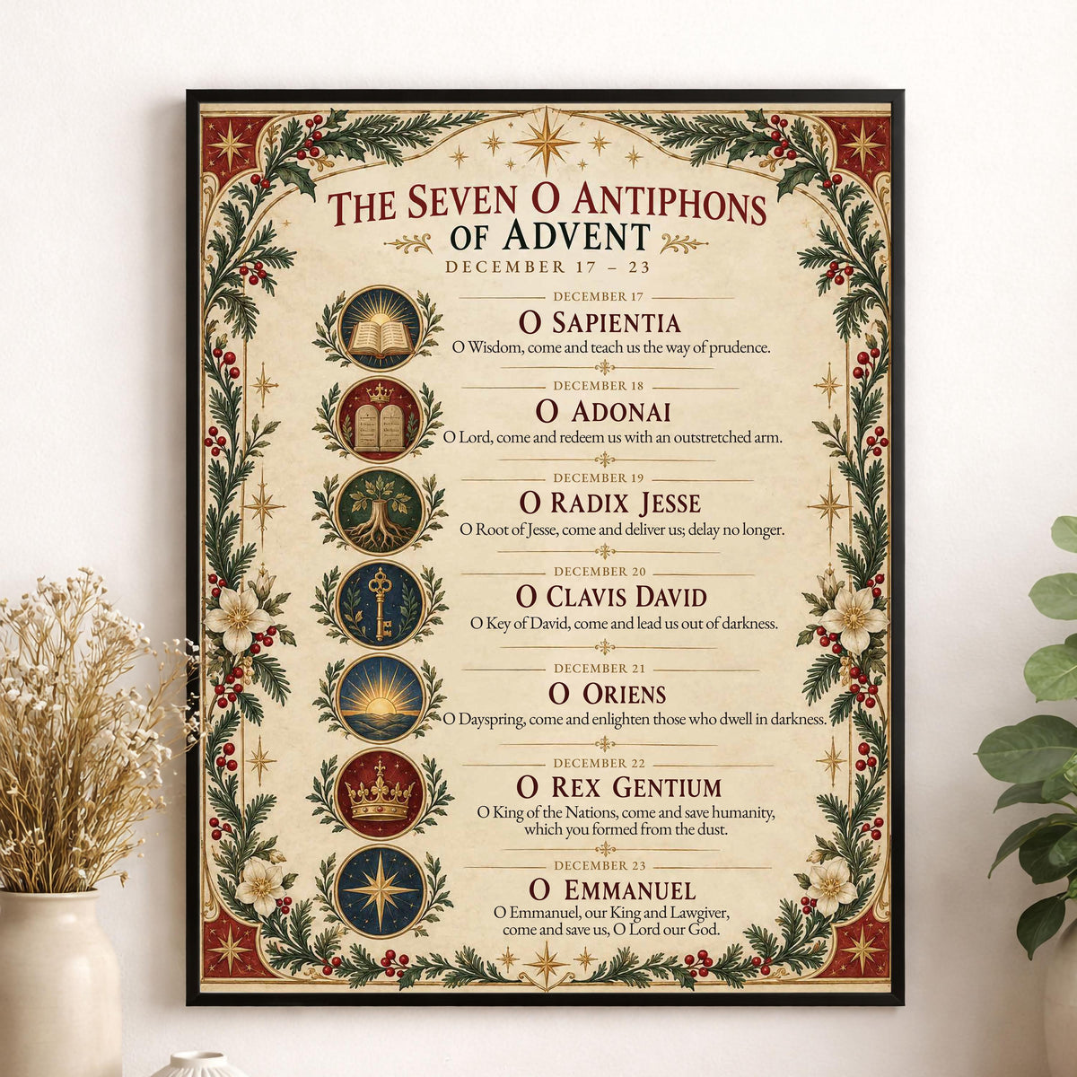 Seven O Antiphons of Advent Art Print, Christmas Advent Wall, Christian Liturgical Home Decor
