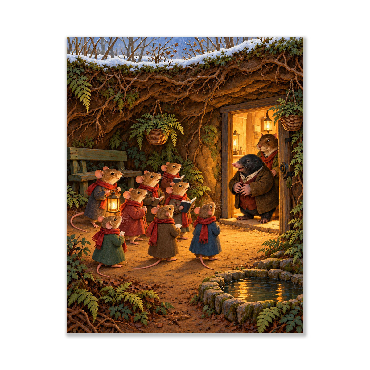 Wind in the Willows Christmas Art Print, Mole End Carolers, Literary Wall Decor