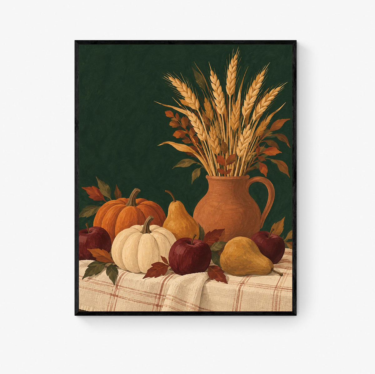 Harvest Table Art Print | Pumpkin and Pear Still Life | Autumn Kitchen and Dining Room Wall Home Decor