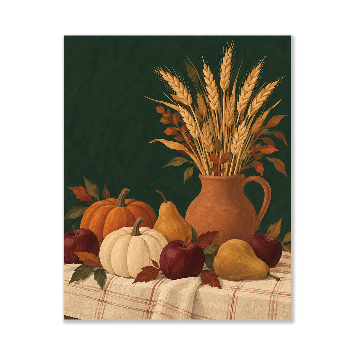 Harvest Table Art Print | Pumpkin and Pear Still Life | Autumn Kitchen and Dining Room Wall Home Decor