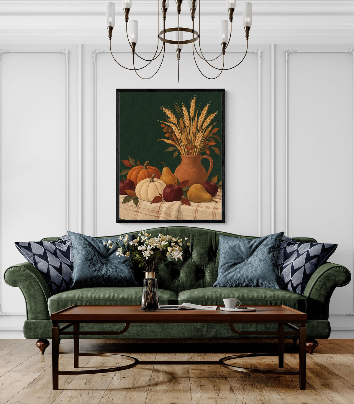 Harvest Table Art Print | Pumpkin and Pear Still Life | Autumn Kitchen and Dining Room Wall Home Decor