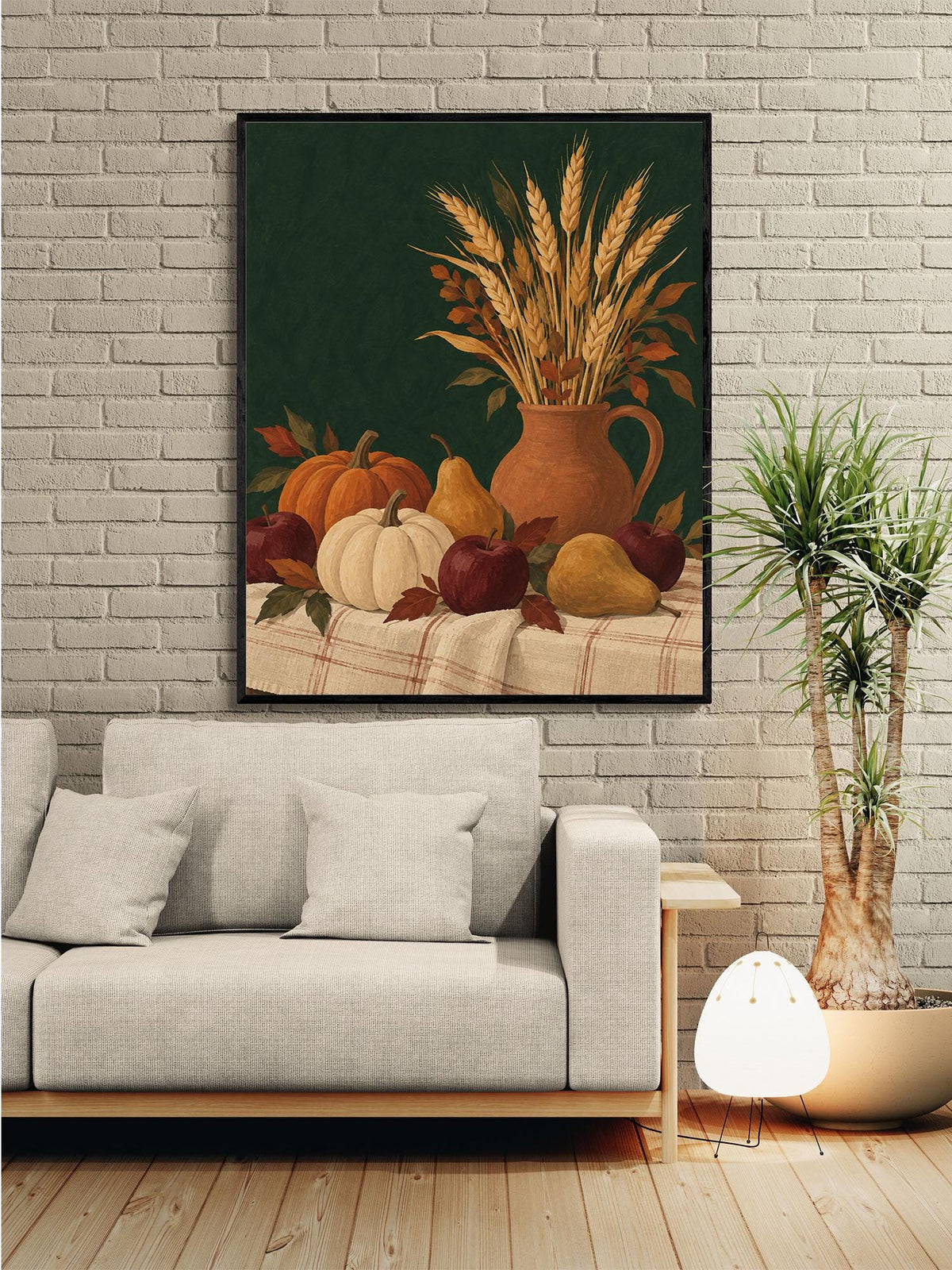 Harvest Table Art Print | Pumpkin and Pear Still Life | Autumn Kitchen and Dining Room Wall Home Decor
