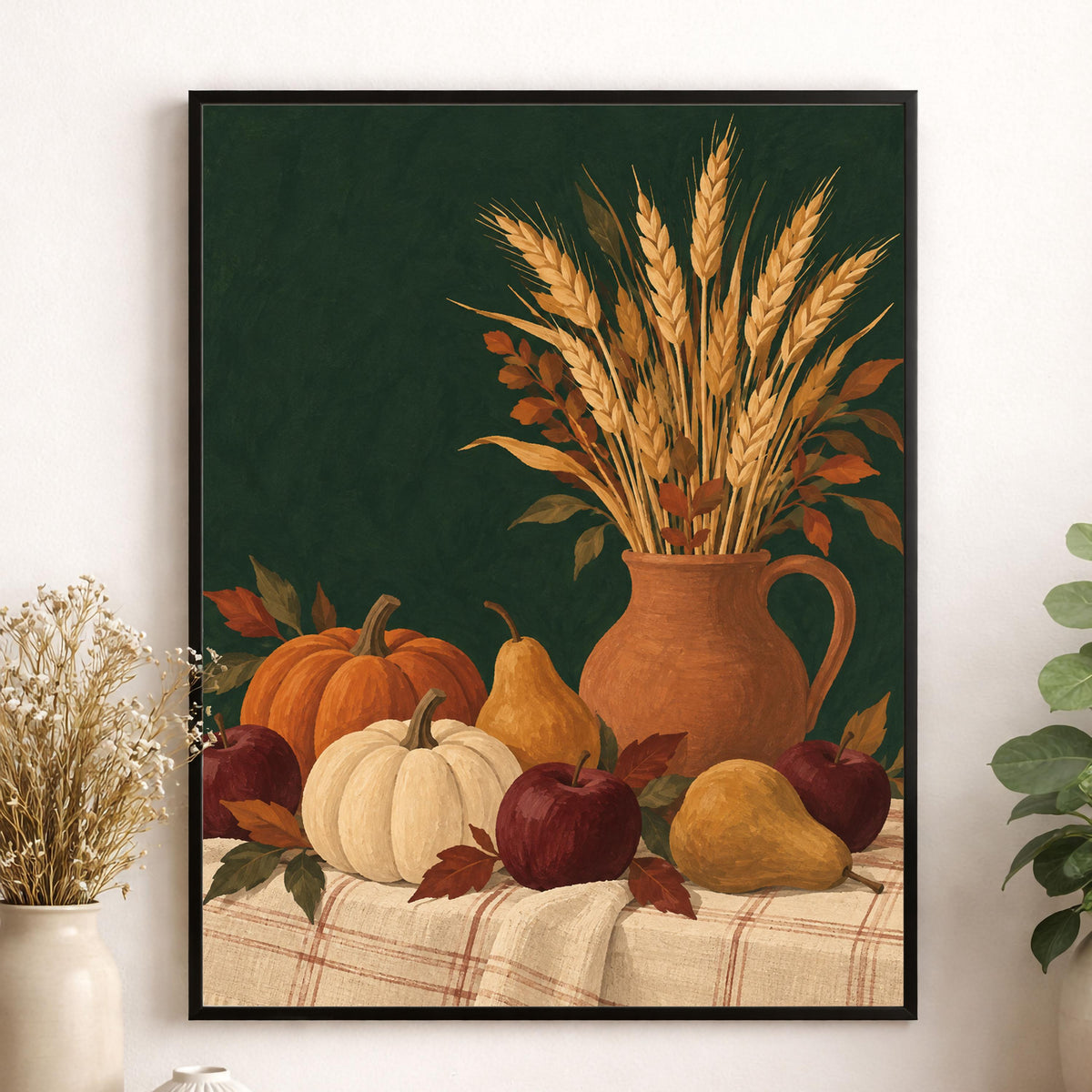 Harvest Table Art Print | Pumpkin and Pear Still Life | Autumn Kitchen and Dining Room Wall Home Decor