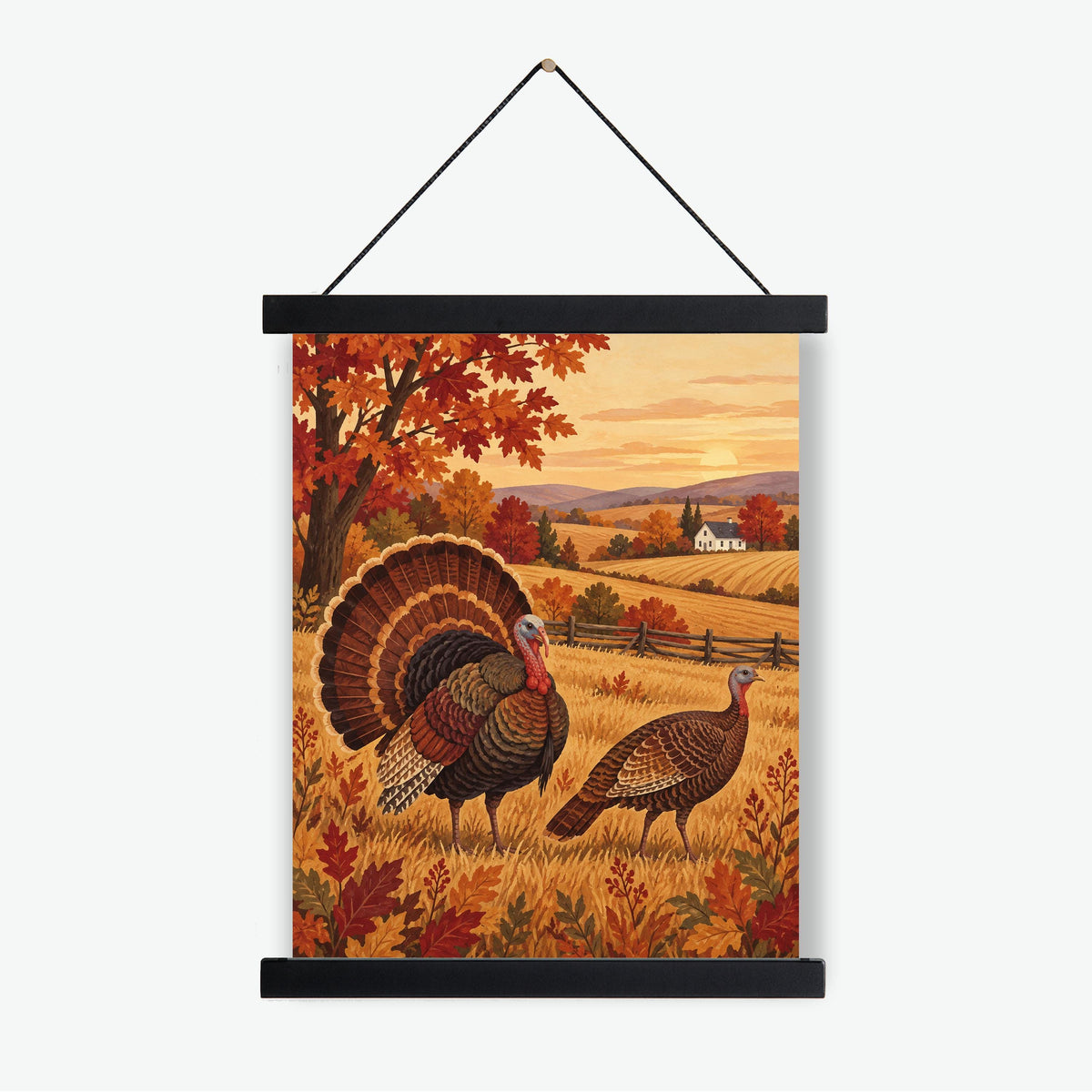Autumn Countryside Landscape Art Print | Turkey Farm | Vintage Fall | Home Decor