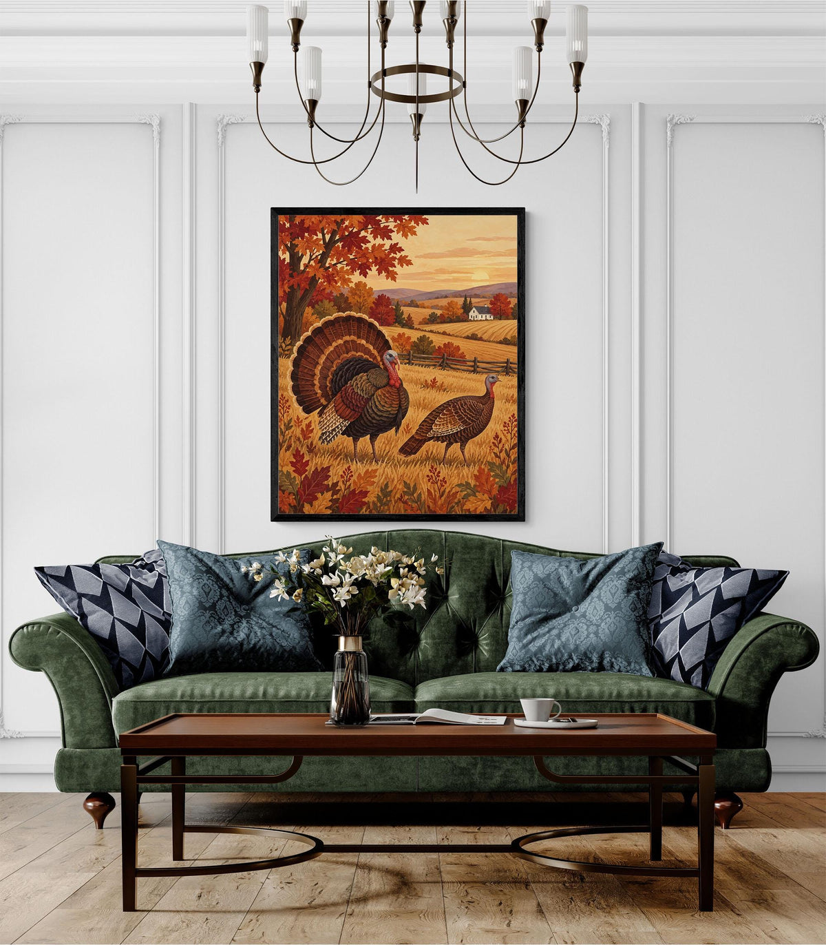 Autumn Countryside Landscape Art Print | Turkey Farm | Vintage Fall | Home Decor