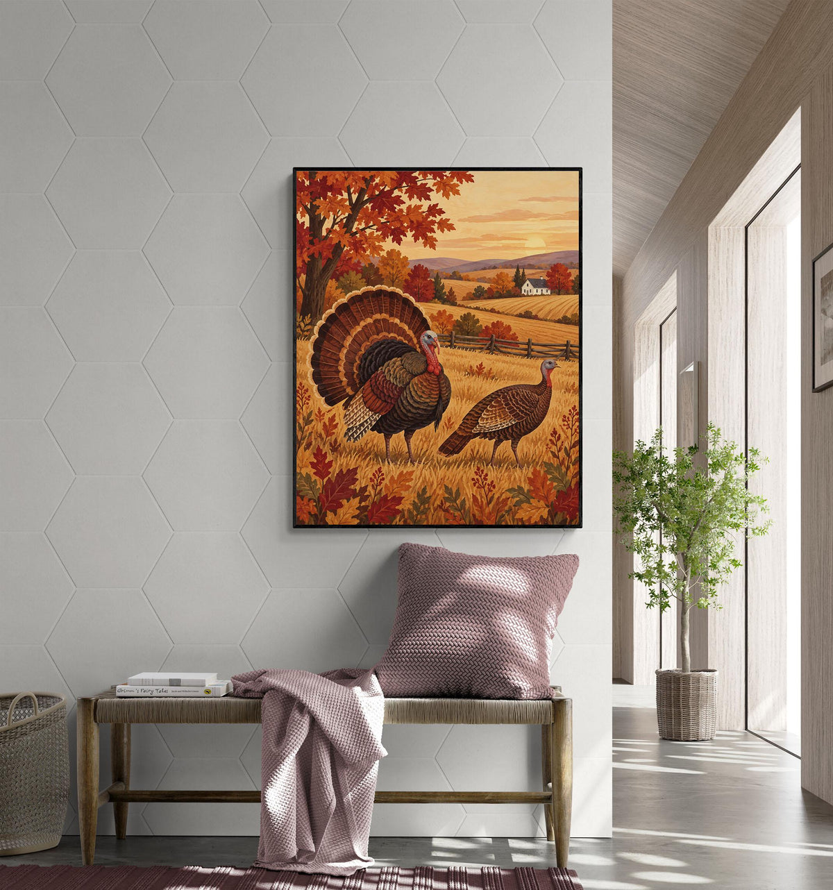Autumn Countryside Landscape Art Print | Turkey Farm | Vintage Fall | Home Decor