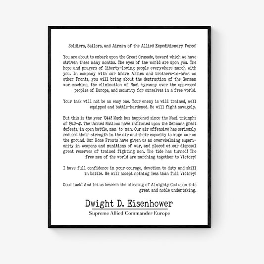 Eisenhower D-Day Order Art Print – WWII Military Typography Wall Art | Inspirational Historic Speech Poster | Home Decor Vintage-Style Gift