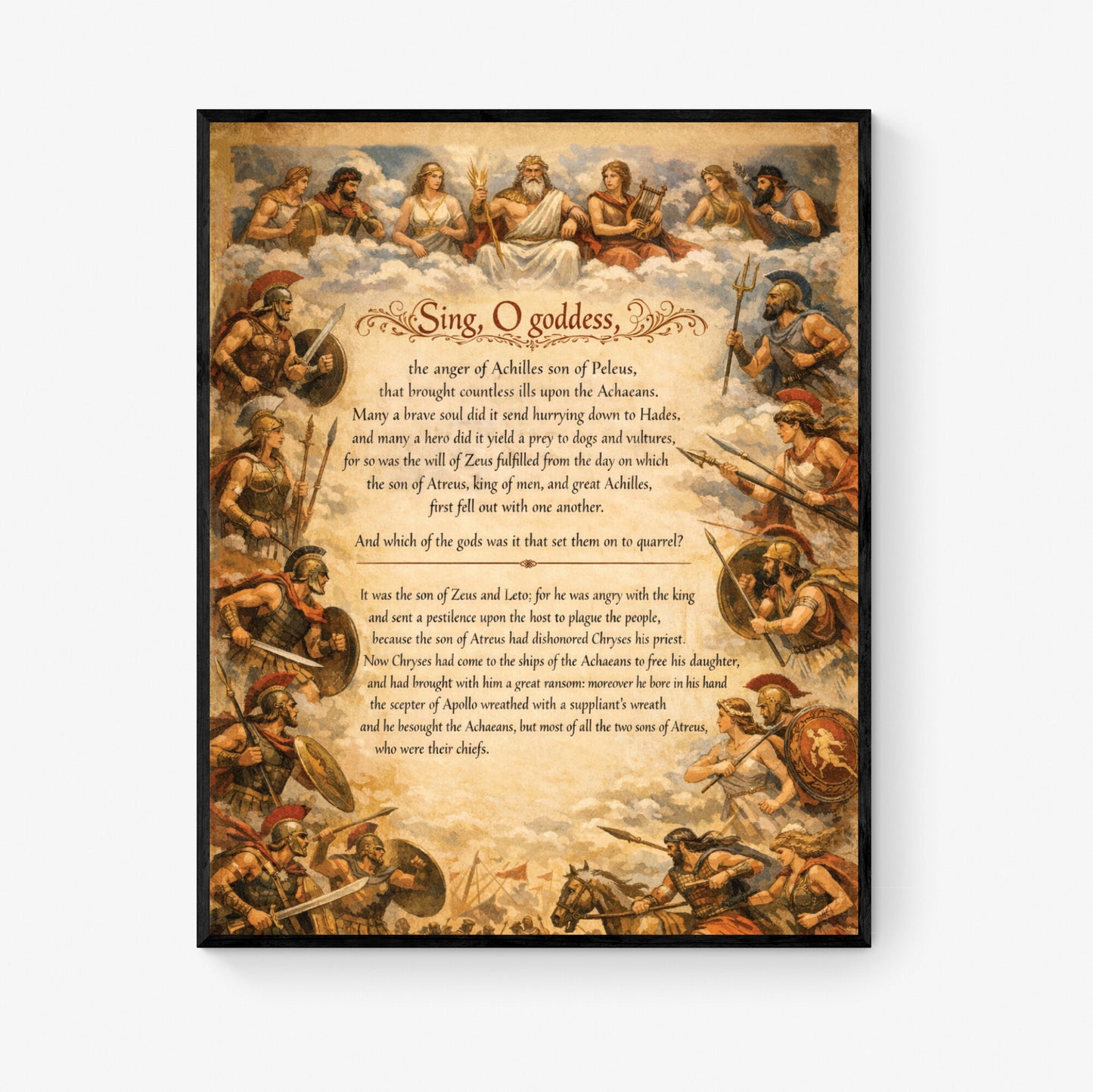 Iliad Art Print | Sing O Goddess The Anger Of Achilles | Homer Poem | Ancient Greece | Literary Home Decor Poster