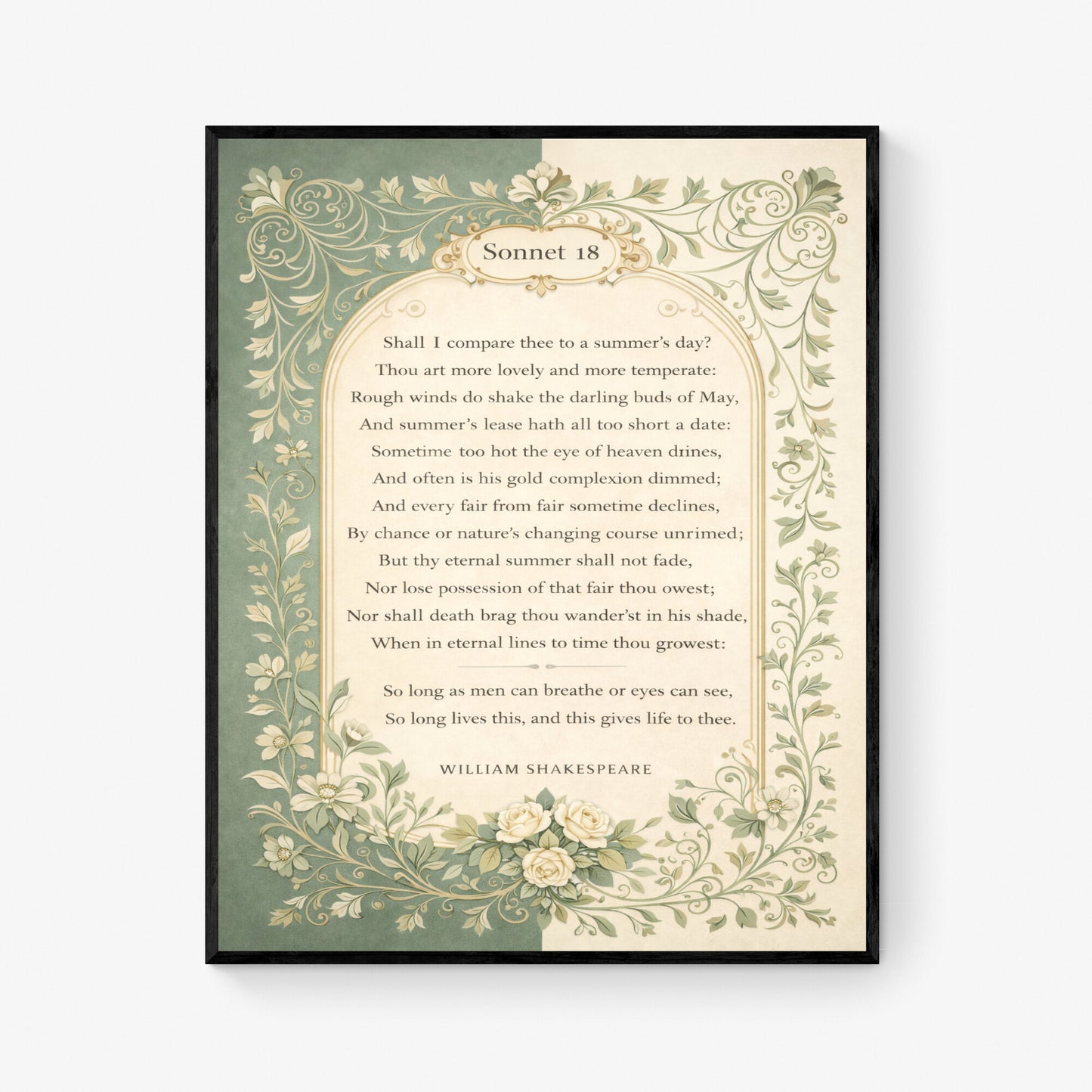 Shakespeare Sonnet 18 Quote Art Print | Shall I Compare Thee | Classic Literary Wall Artwork | Home Decor | William Morris Poster