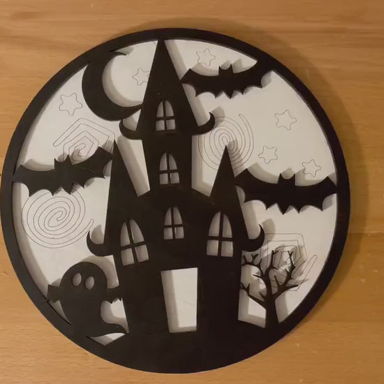 DIY Paint Your Own Haunted House | Halloween Sign | Fall Decor | 2-Layer | Do It Yourself | Size: 9 x 9 in | Painting and Assembly Required