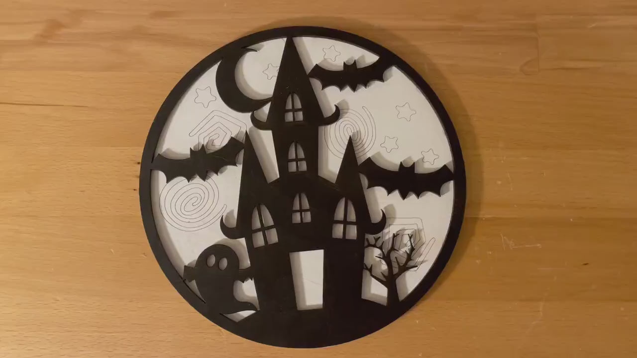 DIY Paint Your Own Haunted House | Halloween Sign | Fall Decor | 2-Layer | Do It Yourself | Size: 9 x 9 in | Painting and Assembly Required