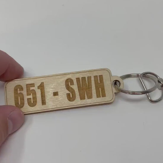 Custom License Plate Number Key Chain | Wood