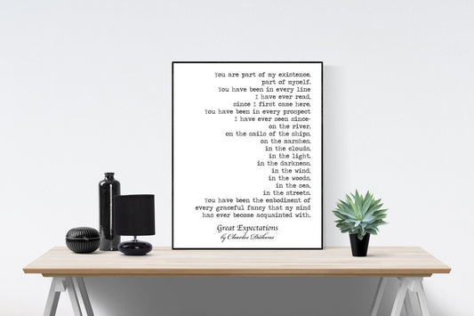 Charles Dickens Quote Print | Inspirational Wall Art Print | Minimalist Print | Typewriter Print | Art Poster | You Are Part Of My Existence