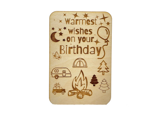 Happy Birthday Card | Camping Theme |  Warmest Wishes On Your Birthday | Made of Baltic Birch Wood