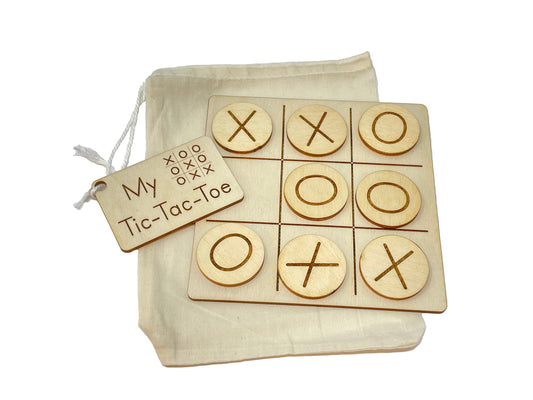 Tic-Tac-Toe | Wooden Game | Party Favor | Montessori | Early Education | Logic | Burlap Bag Game