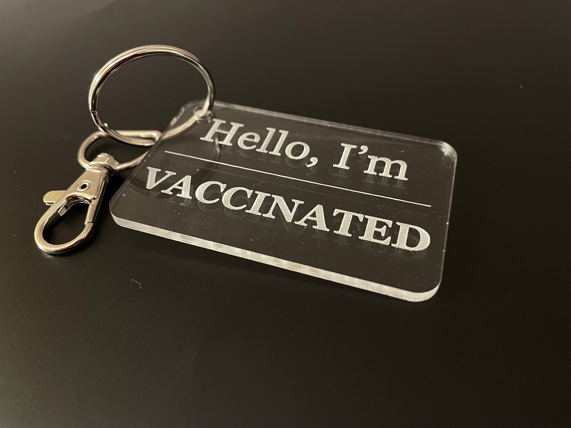 Hello, I'm Vaccinated Keychain | COVID-19 Vaccine Announcement Acrylic | Nametag Style | Gift