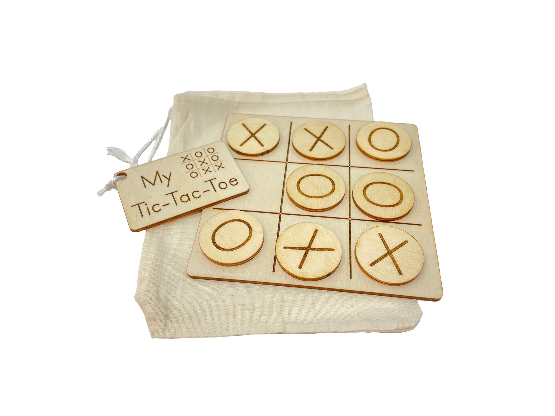 Tic-Tac-Toe | Wooden Game | Party Favor | Montessori | Early Education | Logic | Burlap Bag Game