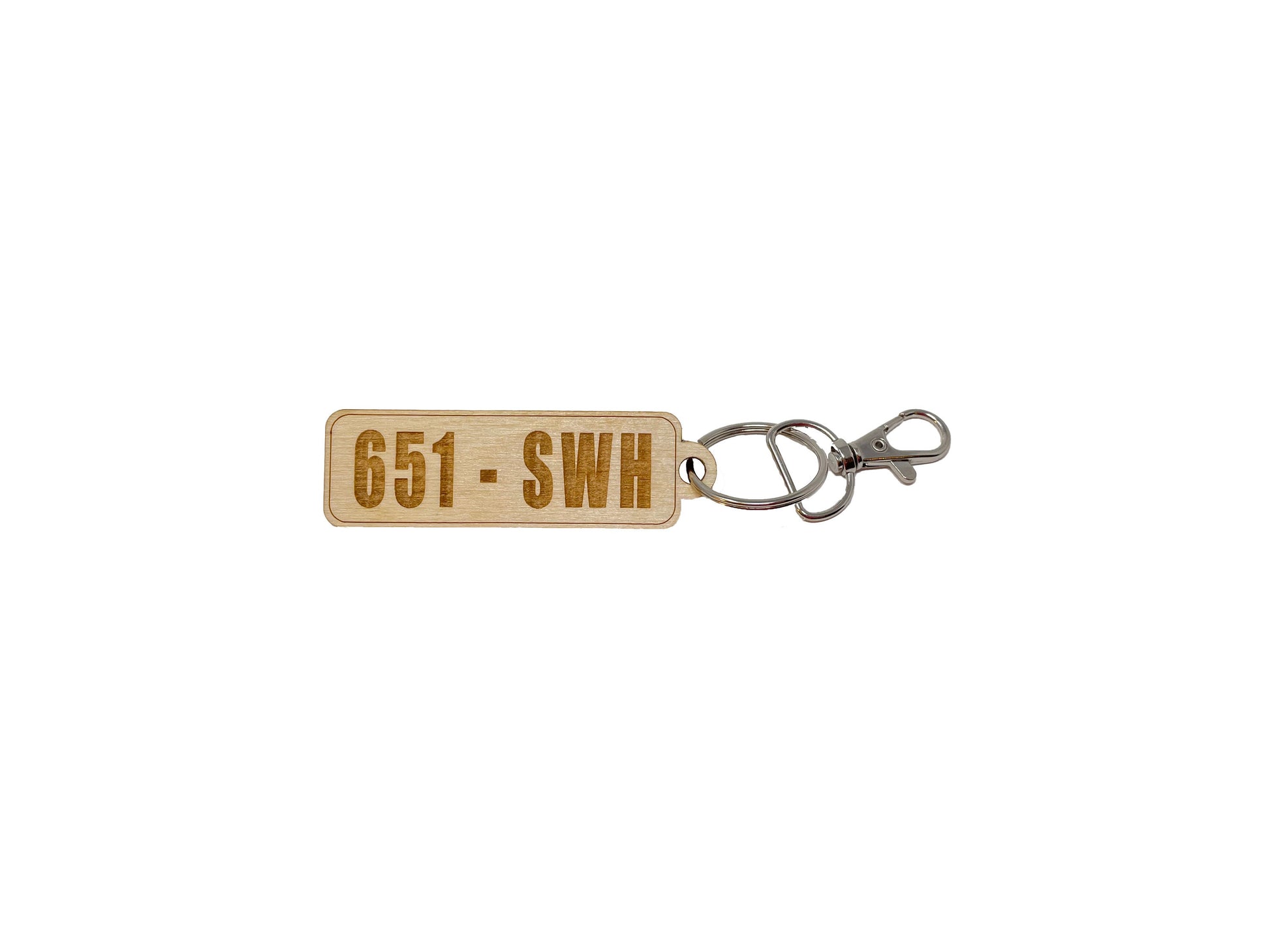 Custom License Plate Number Key Chain | Wood