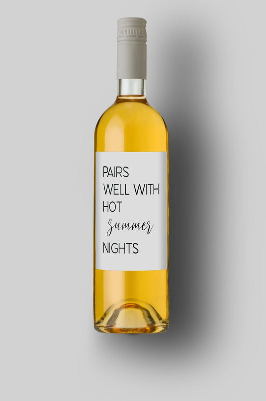 Pairs Well With Hot Summer Nights | Custom Bottle Labels | Personalized Bottle Labels | Party Favor Gift