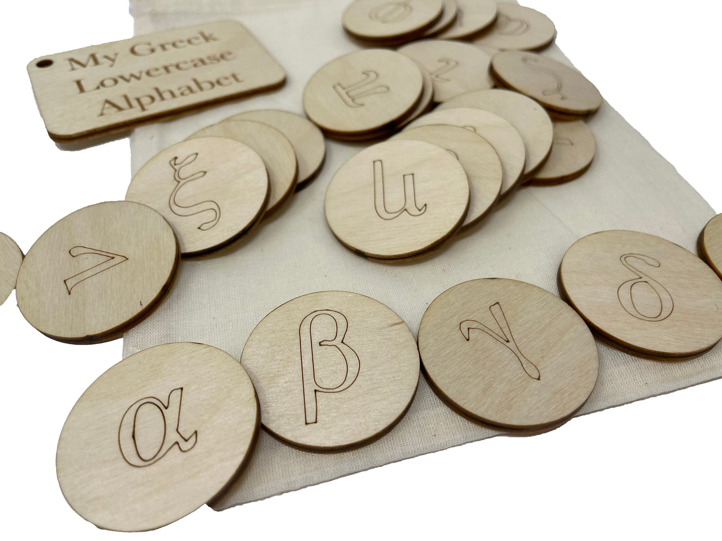 My Ancient Greek Bag | Lowercase Letters Only | Montessori | Early Education | Learning Alphabet | Spelling Toys | Burlap Bag Game