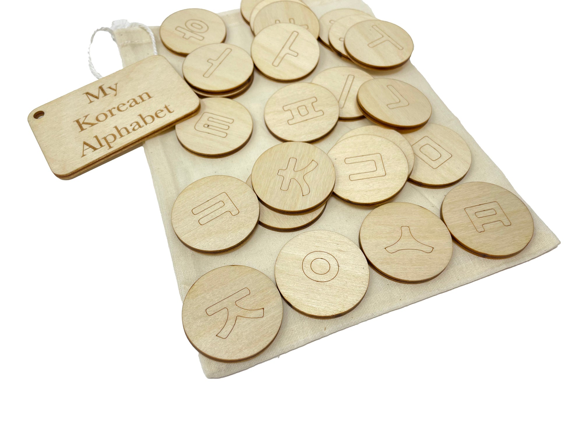 My Korean Alphabet Bag | Montessori | Early Education | Learning Alphabet | Spelling Toys | Burlap Bag Game