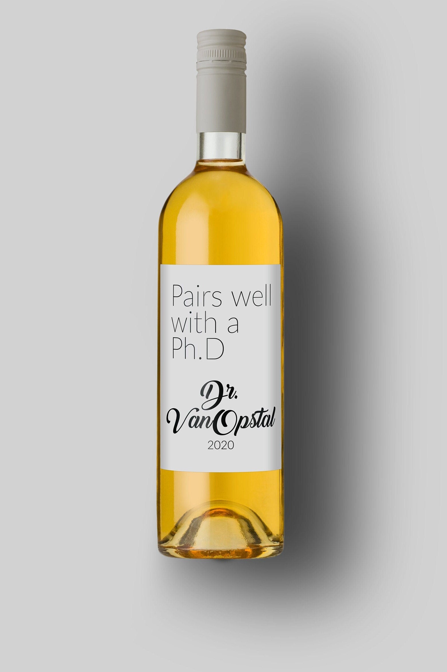 Pairs Well With A PHD Doctor | Custom Bottle Labels | Personalized Bottle Labels | Graduation Present