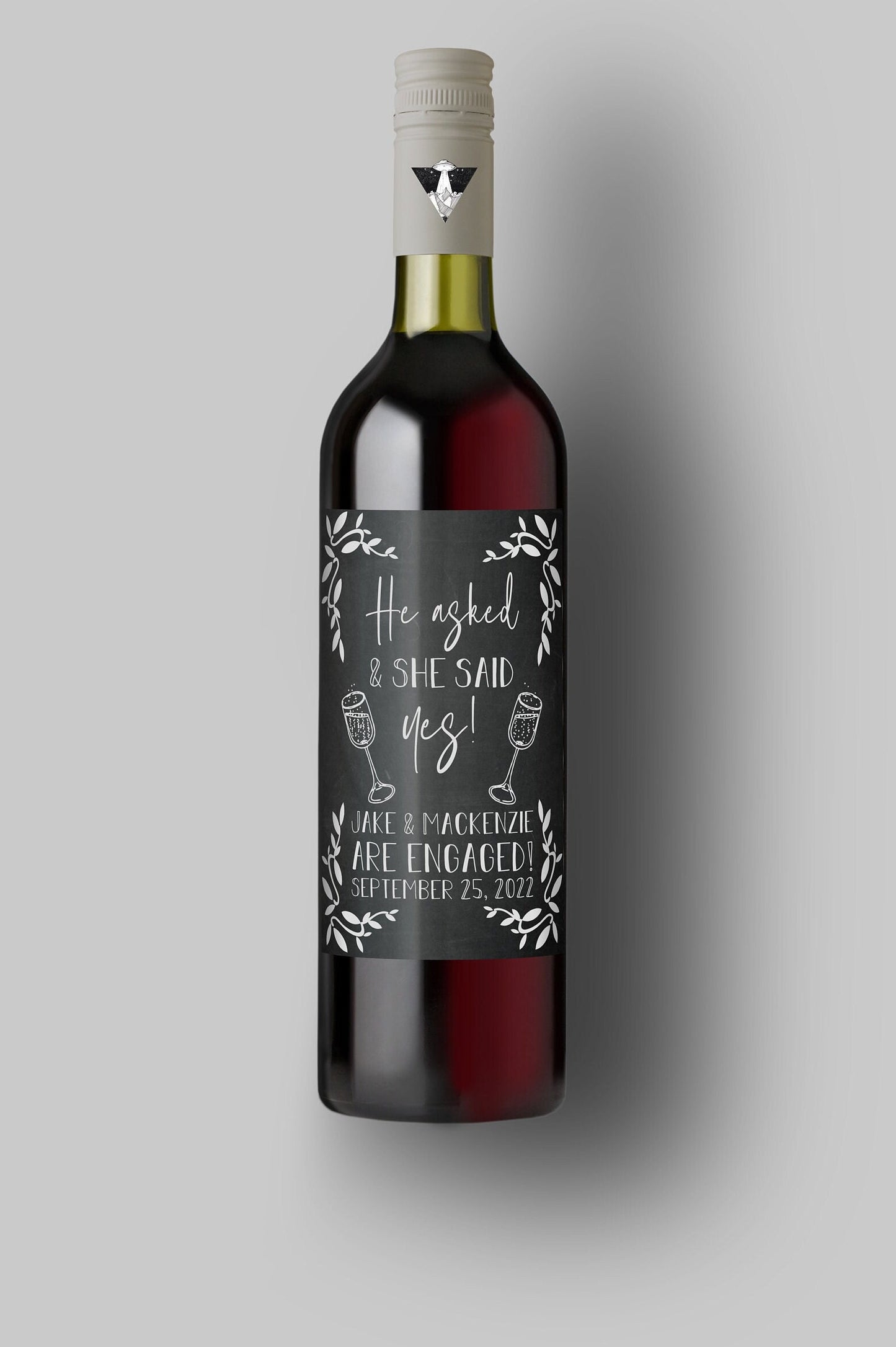 He Asked And She Said Yes | Custom Bottle Labels | Personalized Bottle Labels | Engagement Wedding Announcement